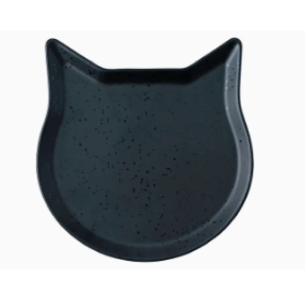 Black Cat-Shaped Stoneware Dinner Plate with Sparkle